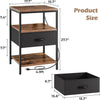 Narrow Side Table with USB & Power Outlets, 3-Tier Nightstand Drawer Rustic