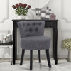 Grey Linen Makeup Chair for Vanity Button-Tufted Dressing Table Stool Wooden Leg
