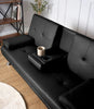 Sofa Bed 2 Seater Black Faux Leather Click Clack Cup Holders Comfy Guest Bed