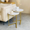 Round Nesting Coffee Table Set of 2 Marble Stacking End Side Table Golden Frame