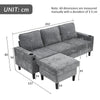 3 Seater Sofa with Footstool, L shape Corner Sofa Upholstered Sofa Couch, Grey
