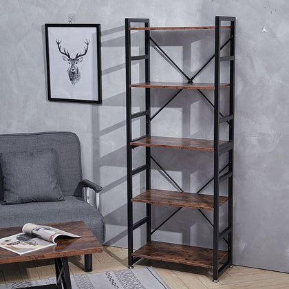 Large 5 Tier Wooden Shelf Storage Rack Home Office Bookcase Corner Shelving Unit