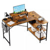 L-Shaped Home Computer Desk Table Writing With Fabric Pocket Hook Storage Shelf