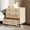 Chest Of 3 Drawer Sideboard Cabinet Storage Unit Bedroom Rattan with Black Metal