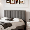 Double Bed Frame, Upholstered Platform Bed with Channel Tufted Headboard, Grey