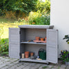 Grey Wooden Garden Storage Cabinet Weather-Resistant Magnetic Closure 2 Shelves