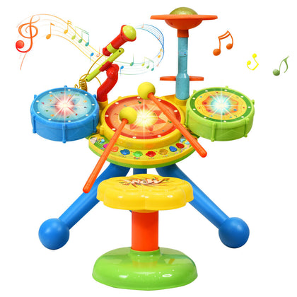 2-in-1 Kids Musical Instrument Electronic Rock Band Big Drum Set Over 36 Months