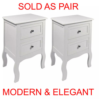 2 x White Bedroom Bedside Table Unit Cabinet Nightstand with 2 Drawers in Each