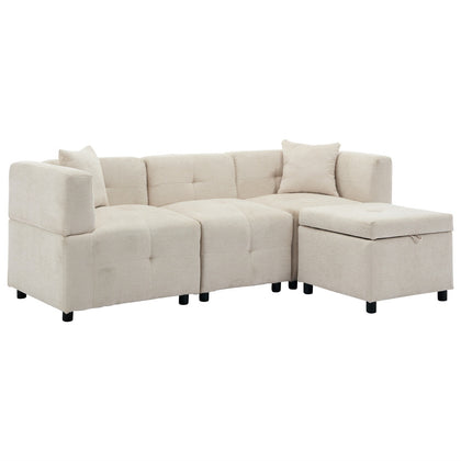 3 Seater Sofa L shape Fabric Corner Sofa with Detachable Storage Ottoman | Beige