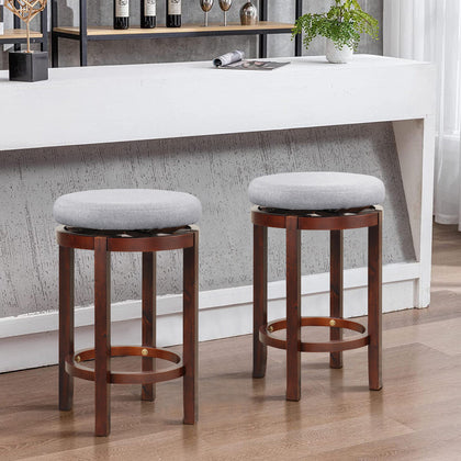 2X Counter Height Stool Rubber Wood Swivel Bar Stool w/Padded Cushion Gray&Brown