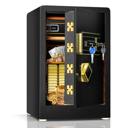 40L Safe Box Home Money Safe w/ Double Safety Key Lock & Built-in Cabinet Box