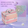Portable Makeup Box with Lock, 4 Trays Cosmetic Jewelry Storage Case