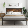 Queen Size Industrial Slatted Bed Frame Metal Platform Bed with Headboard