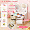Princess Makeup Desk and Chair Set Kids Vanity Set w/Storage Drawers-White