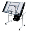 Rolling Drafting Table Angle Adjustable Drawing Artwork Desk with Glass Tabletop