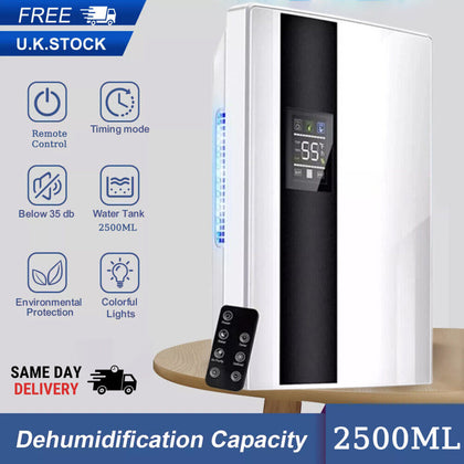 2.5L Dehumidifier Portable Quiet Home Air Dryer For Mould Moisture Damp Remote