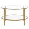 Large Round Coffee Table 2-Tier Storage Display Rack Clear Glass Top Metal Frame
