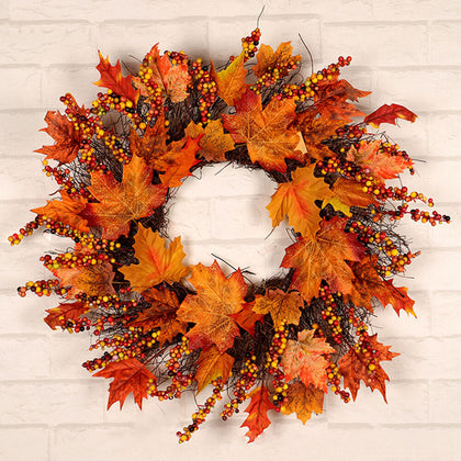 Autumn Fall Door Wreath Autumn Maple Leaf with LED Harvest Front Door Home Decor