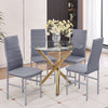 4x Grey Faux Leather Dining Chairs & Round Clear Glass Dining Table Golden Legs