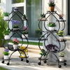 Heavy Duty Metal Plant Stand Double Layer Flower Pot Rails Rack Wheeled Casters