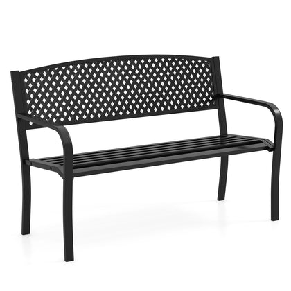 2-3-Person Patio Bench 127CM Garden Bench with Armrests Black