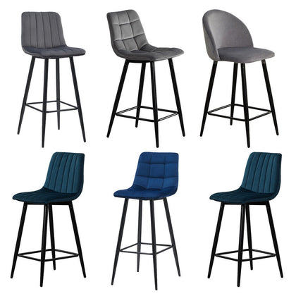 2x Velvet Fabric PU Bar Stools Counter Stool High Chairs Metal Legs Grey Blue
