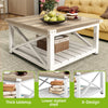 Square Farmhouse Coffee Table with Storage, Grey Wash Wood for Living Room