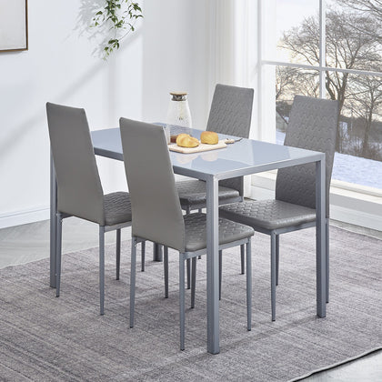 4x Grey Faux Leather Dining Chairs & Grey Tempered Glass Dining Table Dining Set