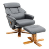 PU Leather Swivel Recliner Armchair with Footstool and Adjustable Backrest Grey