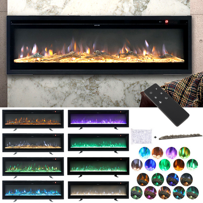40/50/60/70/80/100inch Insert /Wall Mounted LED Fireplace Electric Inset Fire UK