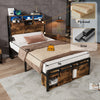 Double Bed Frame Industrial Metal Platform Bed with Headboard & Storage Space
