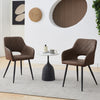 2 Pcs Brown GreyDining Chairs Faux Leather Diamond Cushion Seat With Hole