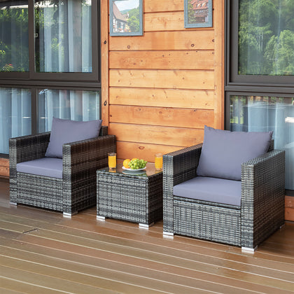 3 PCS Outdoor Wicker Bistro Set Rattan Sofa Set Patio Conversation Furniture