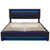 Upholstered Ottoman Bed 5ft King Size LED Hydraulic Bed Frame with Storage Black
