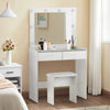 White Dressing table LED With Clear Glass Top Makeup Desk Drawers Stool Vanity