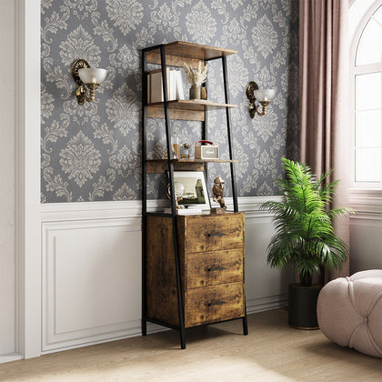 3 Drawers 4 Shelves Tall Ladder Shelf Bookcase Bookshelf Storage Display Rack UK