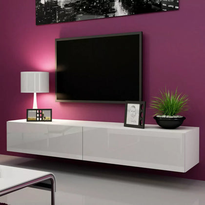 160/180cm White High Gloss Fronts TV Cabinet Stand Wall Mounted Floating Unit UK