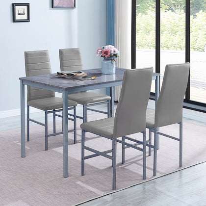 4x Grey Faux Leather Dining Chairs & Grey Marble MDF Top Dining Table Dining Set