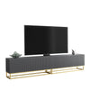 TV Unit 200cm Modular Cabinet | Fluted Doors | Grey Matt | Gold Metal Base