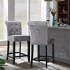 High Bar Stools Set Velvet Upholstered Pub Bar Chairs Wooden Legs Barstool Seats
