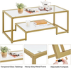 Coffee Table Glass 2 Tier Storage Shelf Metal Frame Living Room Gold Home Unit