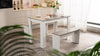3Pcs Marble Look Dining Table and Chairs Set 2 Benches Kitchen Furniture Grey