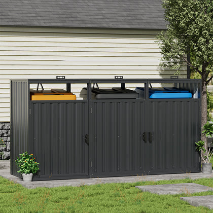 240cm Metal Bin Shed Triple Wheelie Bin Storage Cover Rubbish Dustbin Three Shed