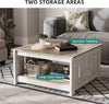 Wood Coffee Table with Storage Square for Living Room Modern Rustic Washed Grey