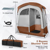 COSTWAY 2 Rooms Shower Tent Oversize Privacy Shelter Tent-Coffee