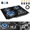 4 Burners Gas Hob 60cm Black Tempered Glass NG/LPG Convert With Iron Pan Support
