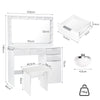 Large White Dressing Table Set with LED Lights Mirror and Makeup Cushioned Stool