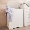 Large Laundry Linen Cabinet Bathroom Storage Chest Wooden Linen Hamper Bin-White