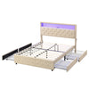 5FT King Upholstered Platform Bed Frame with LED Headboard & Storage Drawers