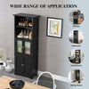Floor Storage Organizer Kitchen Pantry Cupboard w/ Glass Doors-Black